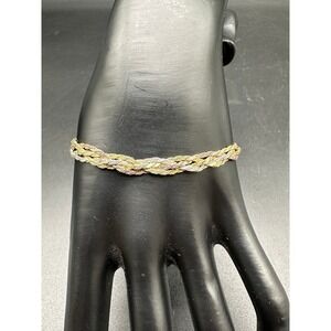 Livior Tricolor Sterling Silver Braided Herringbone Bracelet Italy 7.25 Inch